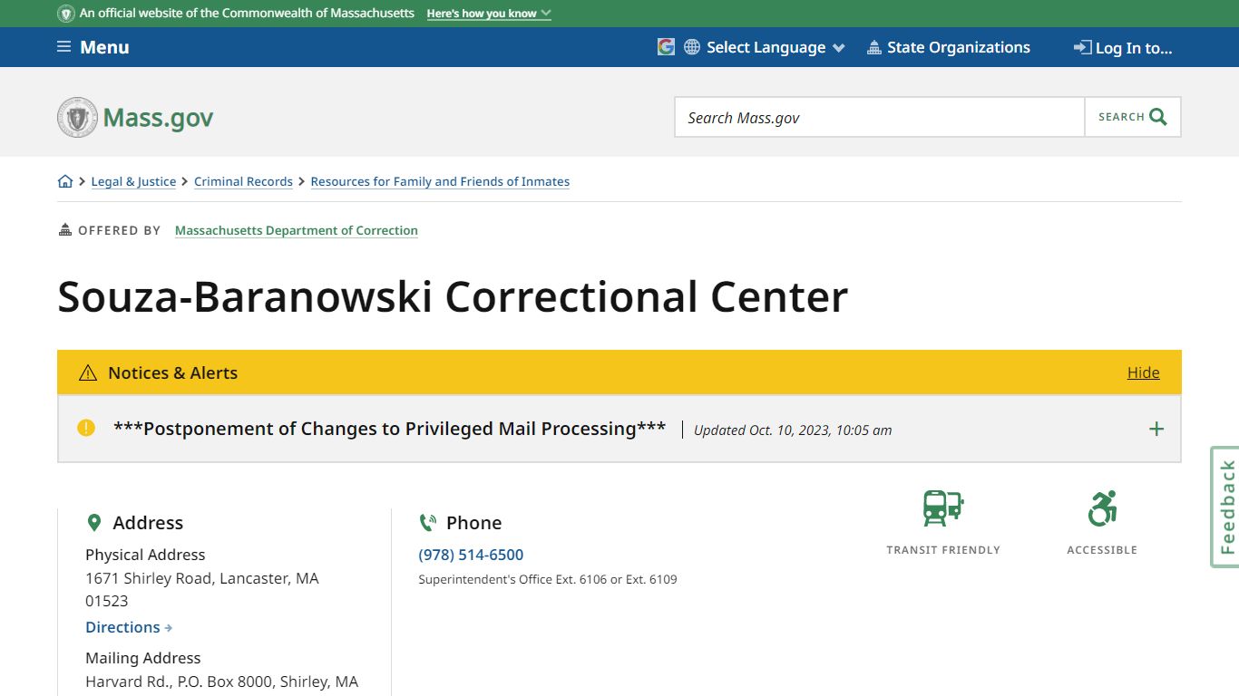 Souza-Baranowski Correctional Center | Mass.gov