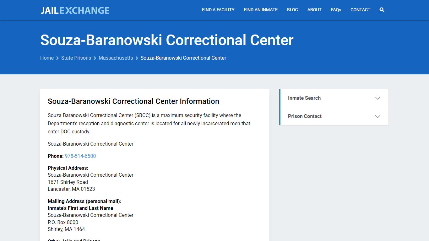 Souza-Baranowski Correctional Center Inmate Search, MA - Jail Exchange