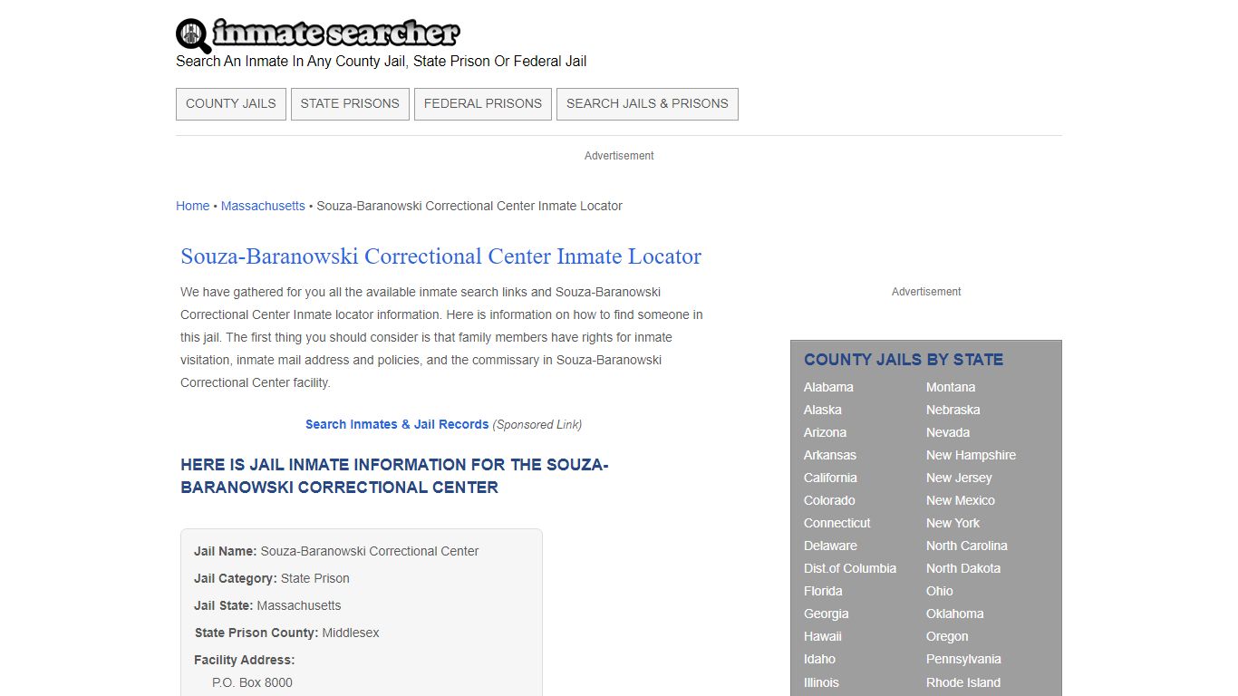 Souza-Baranowski Correctional Center Inmate Locator - Inmate Searcher